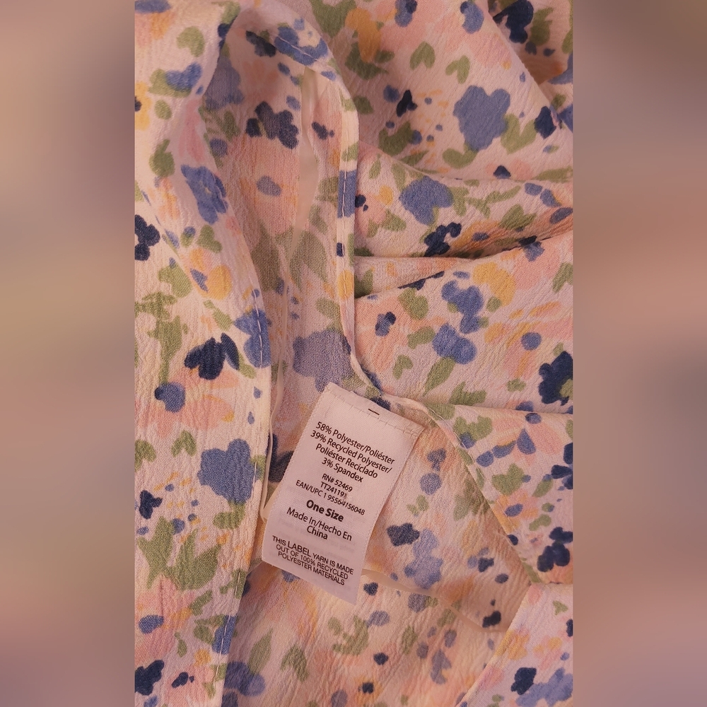 Colorful Floral Size OS Open-Front Kimono Cover-Up Poncho Flowy Drapy Boho - Picture 8 of 12